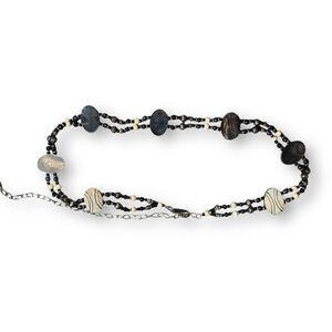 Vintage Reversible Beaded Belt Wood Accents Adjustable Chain Clasp Statement